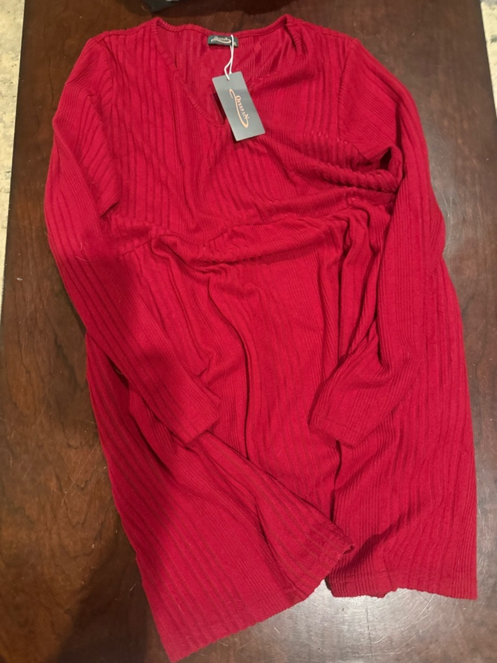 Ribbed Long-Sleeve Knit Dress in Red